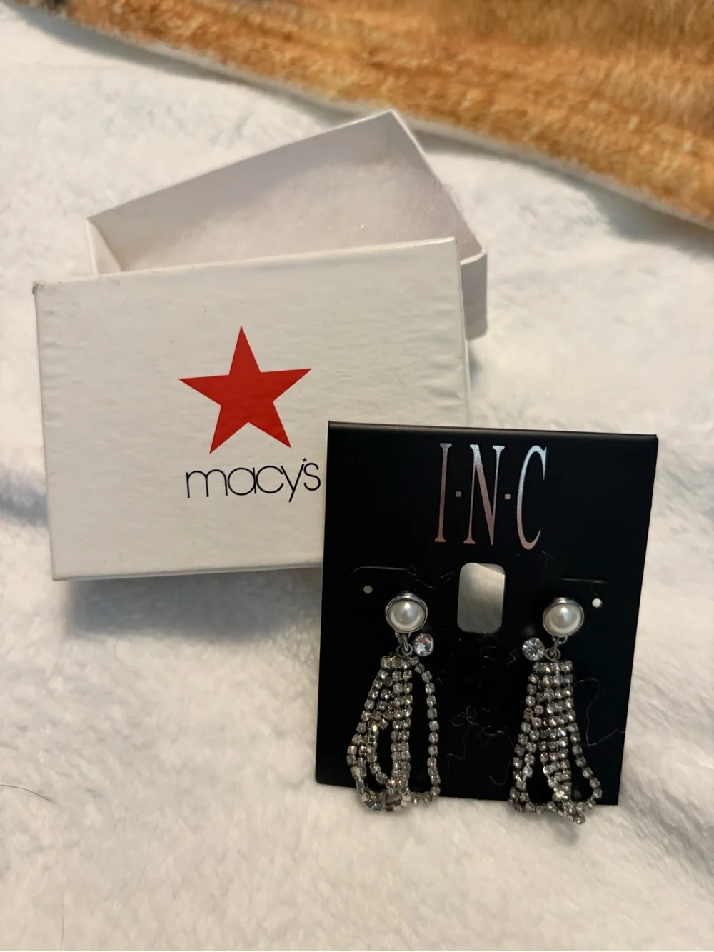INC International Concepts Silver Pearl & Rhinestone Dangle Earrings